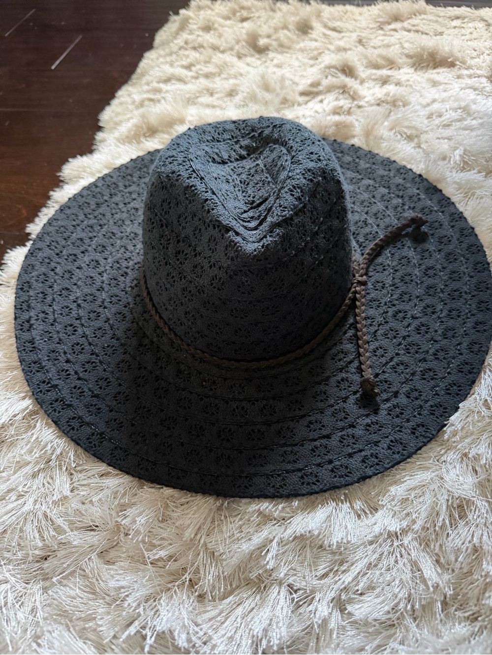 Free People lace lovers Black Crochet Sun/ Rancher Hat with Braided Band